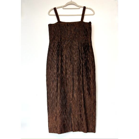 Vintage Fendi 365 Italy Brown Plisse Ruched Midi Dress 44 Textured Strap Dress - Picture 16 of 16
